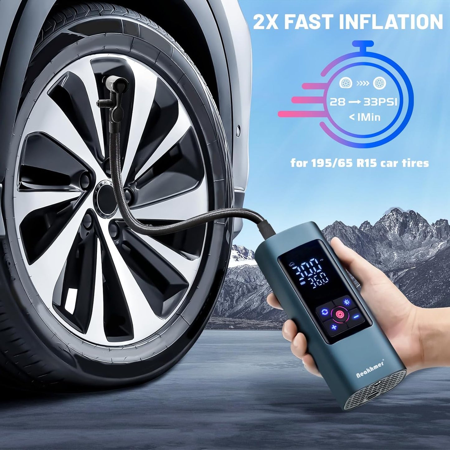 Neakhmer portable tire inflator 150PSI cordless air pump
Neakhmer air compressor for car bike motorcycle tire inflation
Neakhmer digital tire pressure gauge with LED light
Neakhmer rechargeable tire pump for cars and sports balls
Neakhmer compact air pump with USB charging and deflation button
Neakhmer multi-purpose tire inflator for off-road and emergency use
Neakhmer cordless tire inflator with preset modes and 1 PSI precision
Neakhmer high-capacity battery air pump for vehicles and bicycles