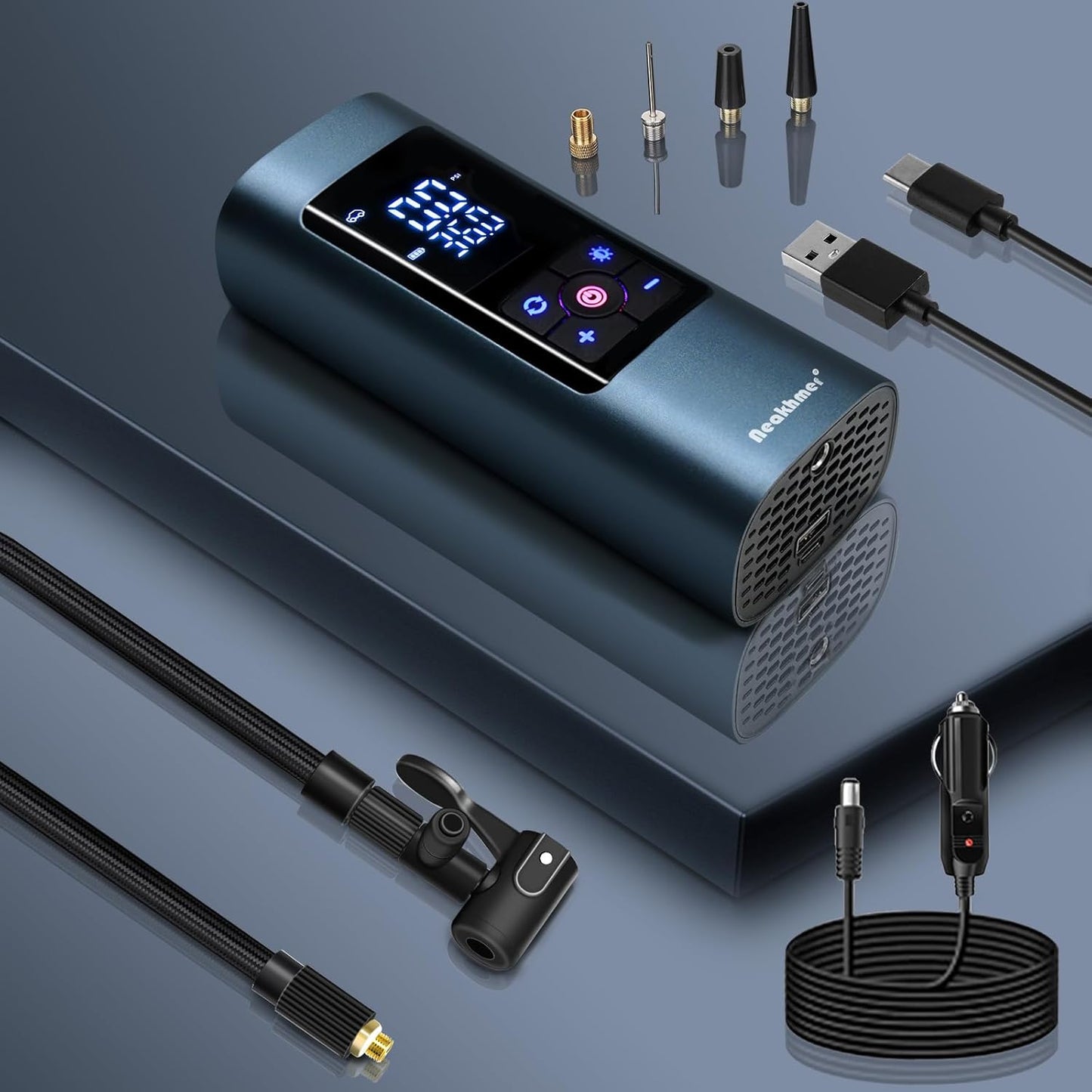 Neakhmer portable tire inflator 150PSI cordless air pump
Neakhmer air compressor for car bike motorcycle tire inflation
Neakhmer digital tire pressure gauge with LED light
Neakhmer rechargeable tire pump for cars and sports balls
Neakhmer compact air pump with USB charging and deflation button
Neakhmer multi-purpose tire inflator for off-road and emergency use
Neakhmer cordless tire inflator with preset modes and 1 PSI precision
Neakhmer high-capacity battery air pump for vehicles and bicycles